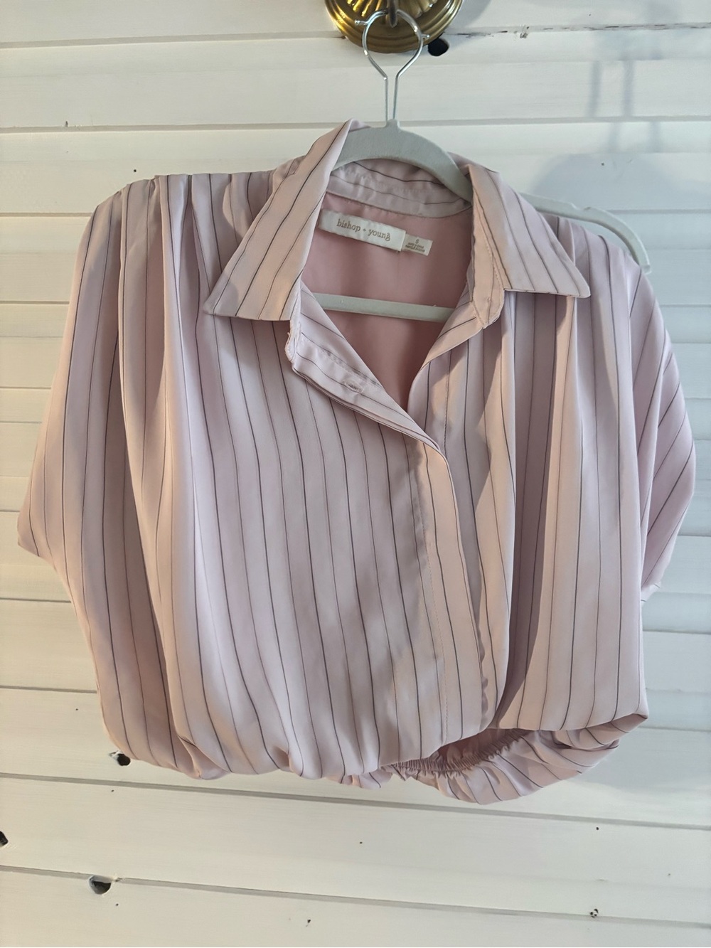 bishop + young Pale Pink Striped Button-Down cropped Blouse